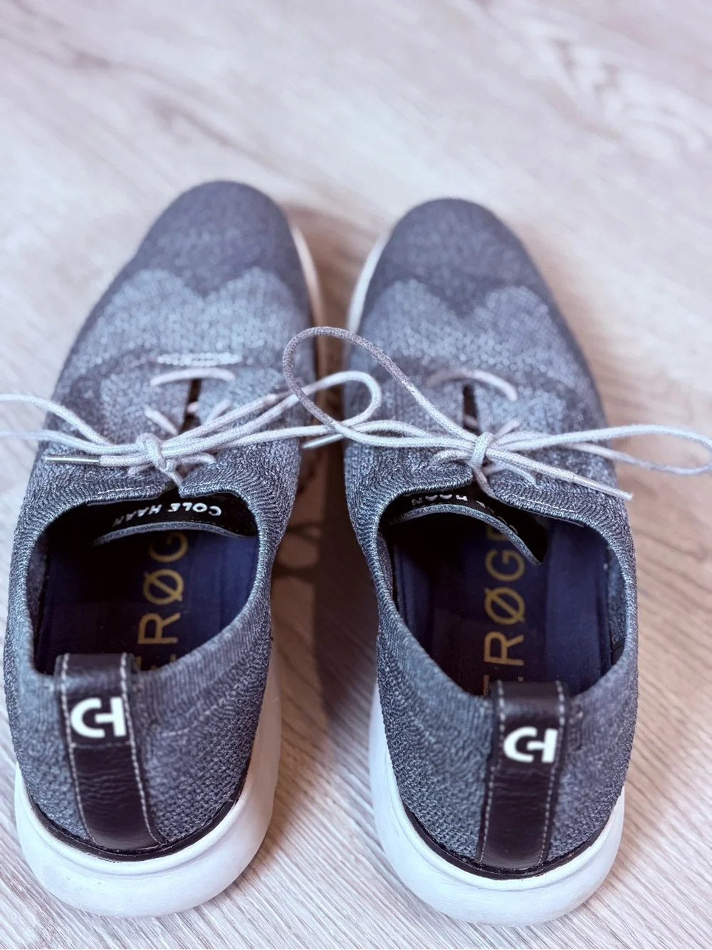 Cole Haan Zerogrand Gray Knit Derby Shoes with White Sole